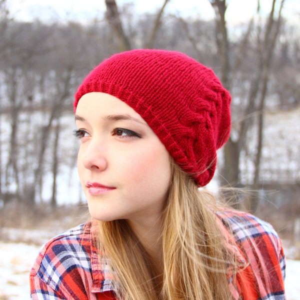 Cable Hat Pattern, Slouchy Hat Pattern, Braided Hat Pattern, Winter Hat Pattern, Knit Hat Pattern, Ravelry Pattern