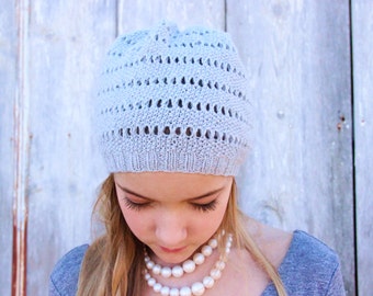 Lacey Knit Beanie Pattern, Fingering Weight Yarn (PDF Pattern)