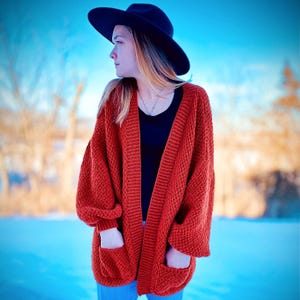 Knit Cardigan Pattern - Oversized Cardigan Pattern - Downloadable Knit Pattern - Balloon Sleeve Cardigan Pattern - Women's Sweater Pattern