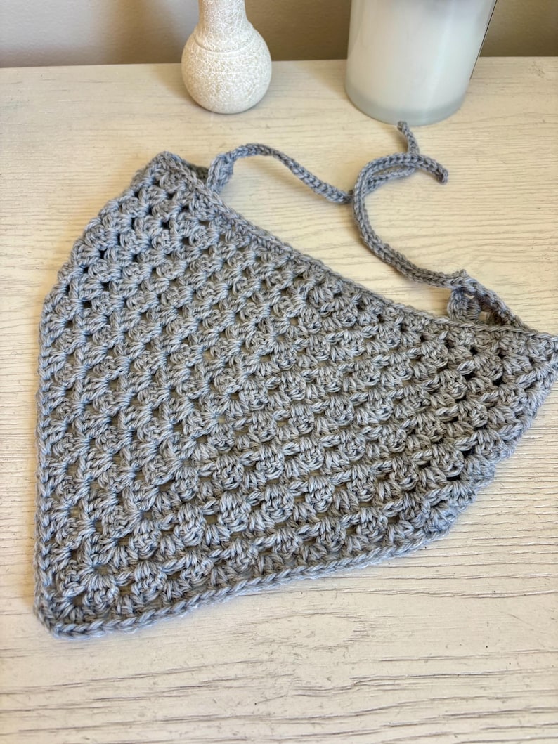 Crochet Hair Bandana - Boho Hair Scarf Light Gray