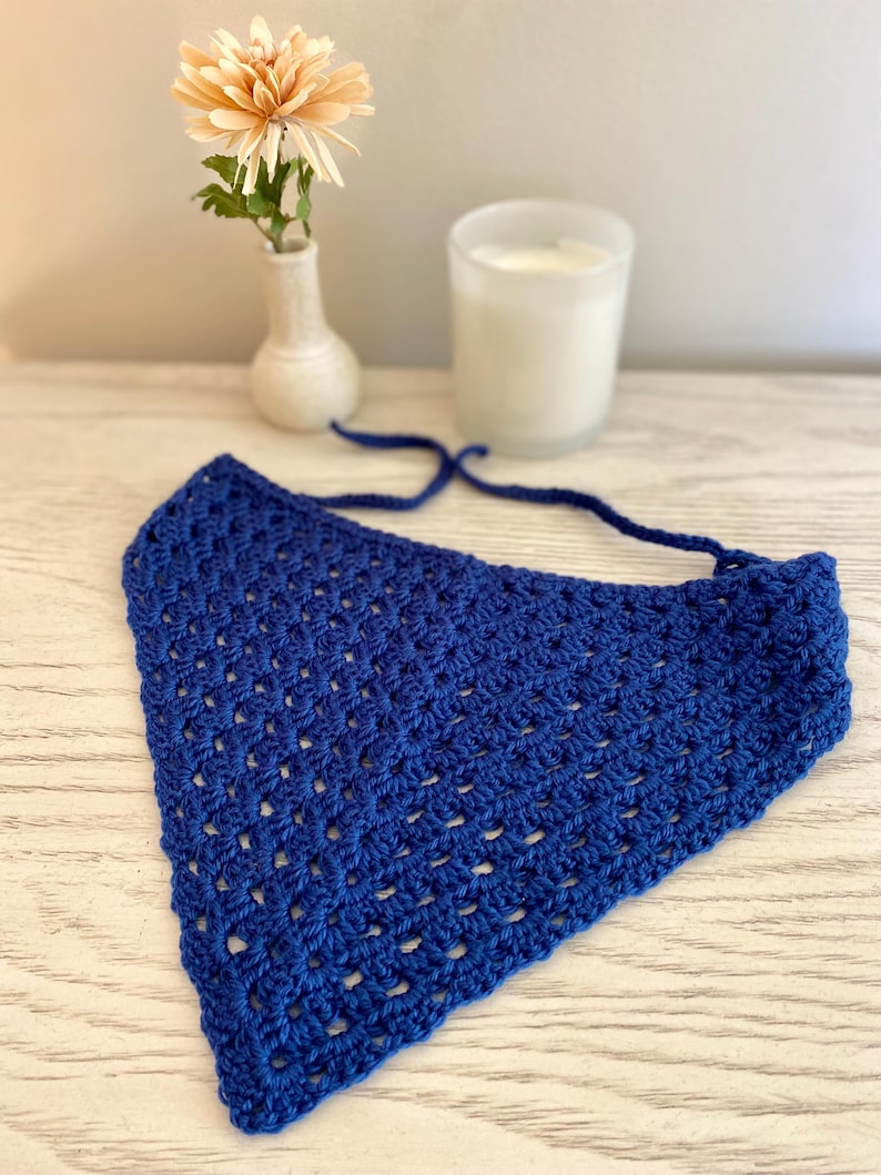 Crochet Hair Bandana - Boho Hair Scarf Navy Blue