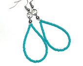 Turquoise Teardrop Beaded Earrings, Hoop Earrings, Beaded Earrings