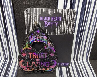 Ouija Planchette Never Trust the Living Glitter Key Chain