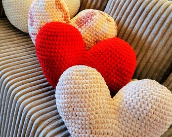 Big soft heart pillows, crochet, bed, decoration, hearts, cozy pillow, head rest,