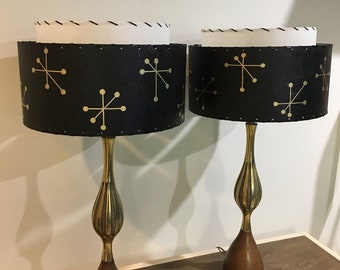 Vintage midden van de eeuw stijl glasvezel 2-laagse lampenkap Atomic Retro zwart en goud Starburst