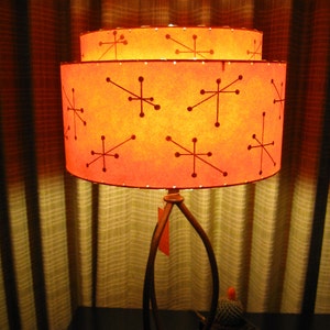 Mid Century Vintage Style 2 Tier Fiberglass Lamp Shade Modern Atomic Retro Tangerine  Starburst GLD