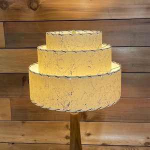 Mid Century Style 3 Tier Fiberglass Lamp Shade Retro Modern 15x11 Pagoda Ivory and Black