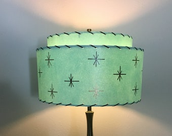 Mid Century Vintage Style 2 Tier Fiberglass Lamp Shade Modern Atomic Retro Sea Foam