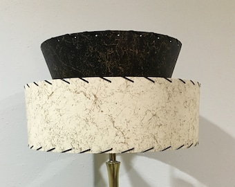 Mid Century Vintage Style Tapered 2 Tier Fiberglass Lamp Shade Modern Atomic Black / Ivory