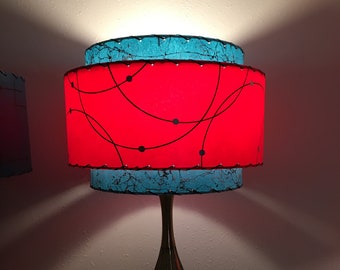 Mid Century Style 3 Tier Fiberglass Lamp Shade Retro Modern 15X10 Turquoise and Red