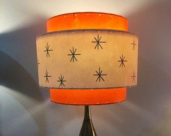 Mid Century Style 3 Tier Fiberglass Lamp Shade Retro Modern 15X11 Tangerine Orange / Ivory