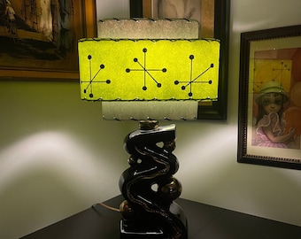 Mid Century Vintage Style Rectangular 3 Tier Fiberglass Lamp Shade Modern Atomic Retro Green Starburst