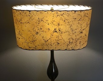 Glasvezel lampenkap halverwege de eeuw retro modern ovaal ivoor met zwarte spetters