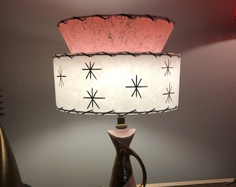 Mid Century Vintage Style Tapered 2 Tier Fiberglass Lamp Shade Modern Atomic Pink / White