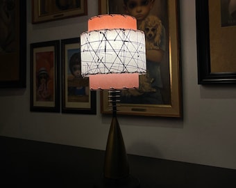 Vintage Mid Century Style Fiberglass Lamp Shade Modern Atomic Pink/ White / Black Retro Small