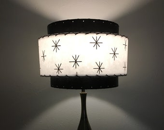 Vintage Mid Century Style Fiberglass Lamp Shade Modern Atomic Starburst black/white 15x10