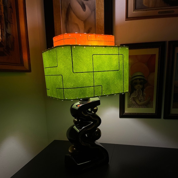 Mid Century Style  2 Tier Fiberglass Lamp Shade Retro Modern Rectangular Tangerine Orange and Mint Green