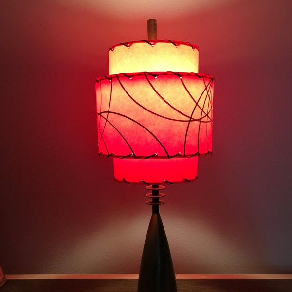 Vintage Mid Century Style Fiberglass Lamp Shade Modern Atomic Red Retro Small