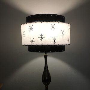 Vintage Mid Century Style Fiberglass Lamp Shade Modern Atomic Starburst black/white 15x10