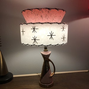Mid Century Vintage Style Tapered 2 Tier Fiberglass Lamp Shade Modern Atomic Pink / White