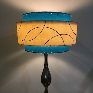 Mid Century Style 3 Tier Fiberglass Lamp Shade Retro Modern 15X9 Teal / Ivory