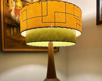 Mid Century Vintage Style 2 Tier Fiberglass Lamp Shade Modern Atomic Olive Ivory