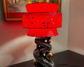 Mid Century Vintage Style Tapered 3 Tier Fiberglass Lamp Shade Starburst Atomic Red