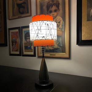 Vintage Mid Century Style Fiberglass Lamp Shade Modern Atomic Burnt Orange/ White / Black Retro Small
