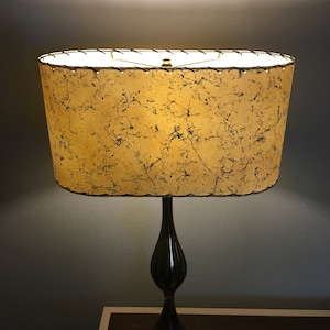 Mid Century Style  Fiberglass Lamp Shade Retro Modern Oval Ivory w/BLACK Spatter