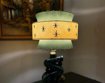 Mid Century Vintage Style Tapered 3 Tier Fiberglass Lamp Shade Starburst Atomic Green Ivory