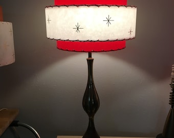 Vintage Mid Century Style Fiberglass Lamp Shade Modern Atomic Starbutrst White/Red