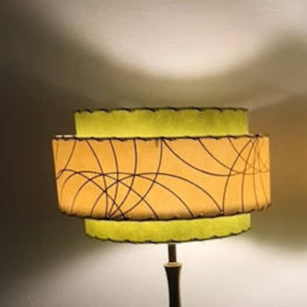 Mid Century Style 3 Tier Fiberglass Lamp Shade Retro Modern Atomic Olive/Ivory