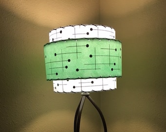 Vintage Mid Century Style Fiberglass Lamp Shade Modern Atomic Sea Foam/White 12x9