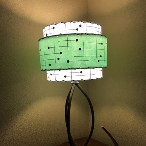 Vintage Mid Century Style Fiberglass Lamp Shade Modern Atomic Sea Foam/White 12x9