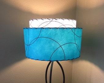 Mid Century Vintage Style 2 Tier Fiberglass Lamp Shade Modern Atomic Turquoise/ White