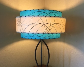 Mid Century Vintage Style 3 Tier Fiberglass Lamp Shade  Atomic 18x11 Turquoise/Ivory