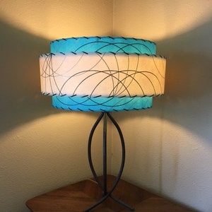 Mid Century Vintage Style 3 Tier Fiberglass Lamp Shade  Atomic 18x11 Turquoise/Ivory