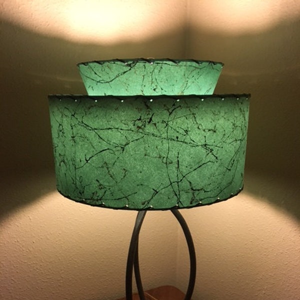 Mid Century Vintage Style Tapered 2 Tier Fiberglass Lamp Shade Modern Atomic Alpine Green