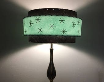 Mid Century Vintage Style 3 Tier Fiberglass Lamp Shade Starburst Atomic 18x11 Sea Foam