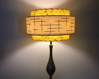 Mid Century Style 3 Tier Fiberglass Lamp Shade Retro Modern 15X9 Yellow/ Ivory