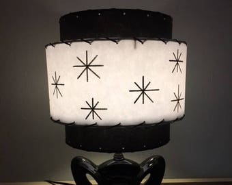 Vintage Mid Century Style Fiberglass Lamp Shade Modern Atomic Blk/White 10x9 Bulb Clip