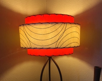 Vintage Mid Century Style Fiberglass Lamp Shade Modern Atomic Tangerine/Ivory