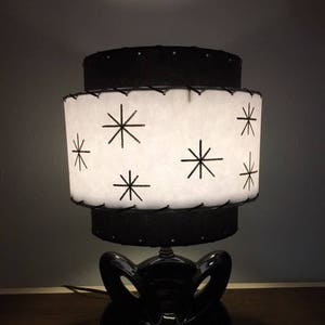 Vintage Mid Century Style Fiberglass Lamp Shade Modern Atomic Blk/White 10x9 Bulb Clip