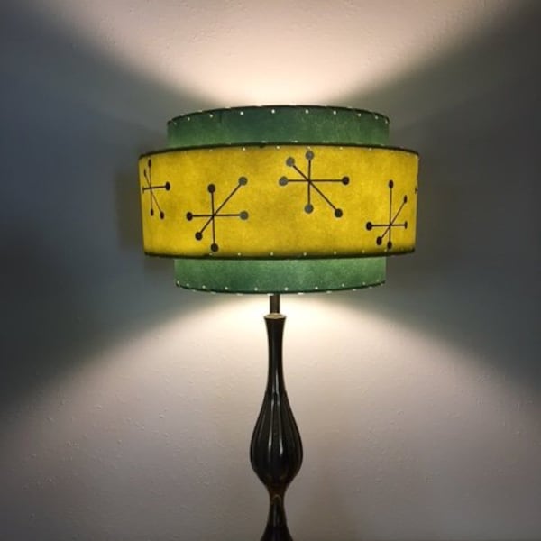 Vintage Mid Century Style Fiberglass Lamp Shade Modern Atomic Starburst Alpine/Olive