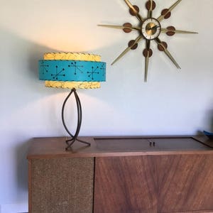 Mid Century Vintage Style 3 Tier Fiberglass Lamp Shade  Atomic 18x11 Turquoise/Yellow