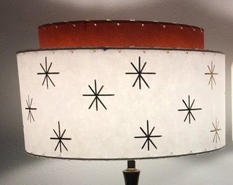 Mid Century Vintage Style 2 Tier Fiberglass Lamp Shade Modern Atomic Retro Burnt Orange/ White