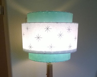 Vintage Mid Century Style Fiberglass Lamp Shade Modern Atomic Stars Seafoam 15x11