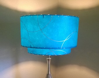 Mid Century Vintage Style 2 Tier Fiberglass Lamp Shade Modern Atomic Retro Teal GLD