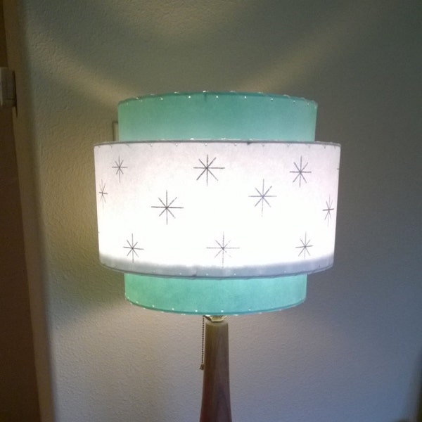 Vintage Mid Century Style Fiberglass Lamp Shade Modern Atomic Stars Seafoam 15x11