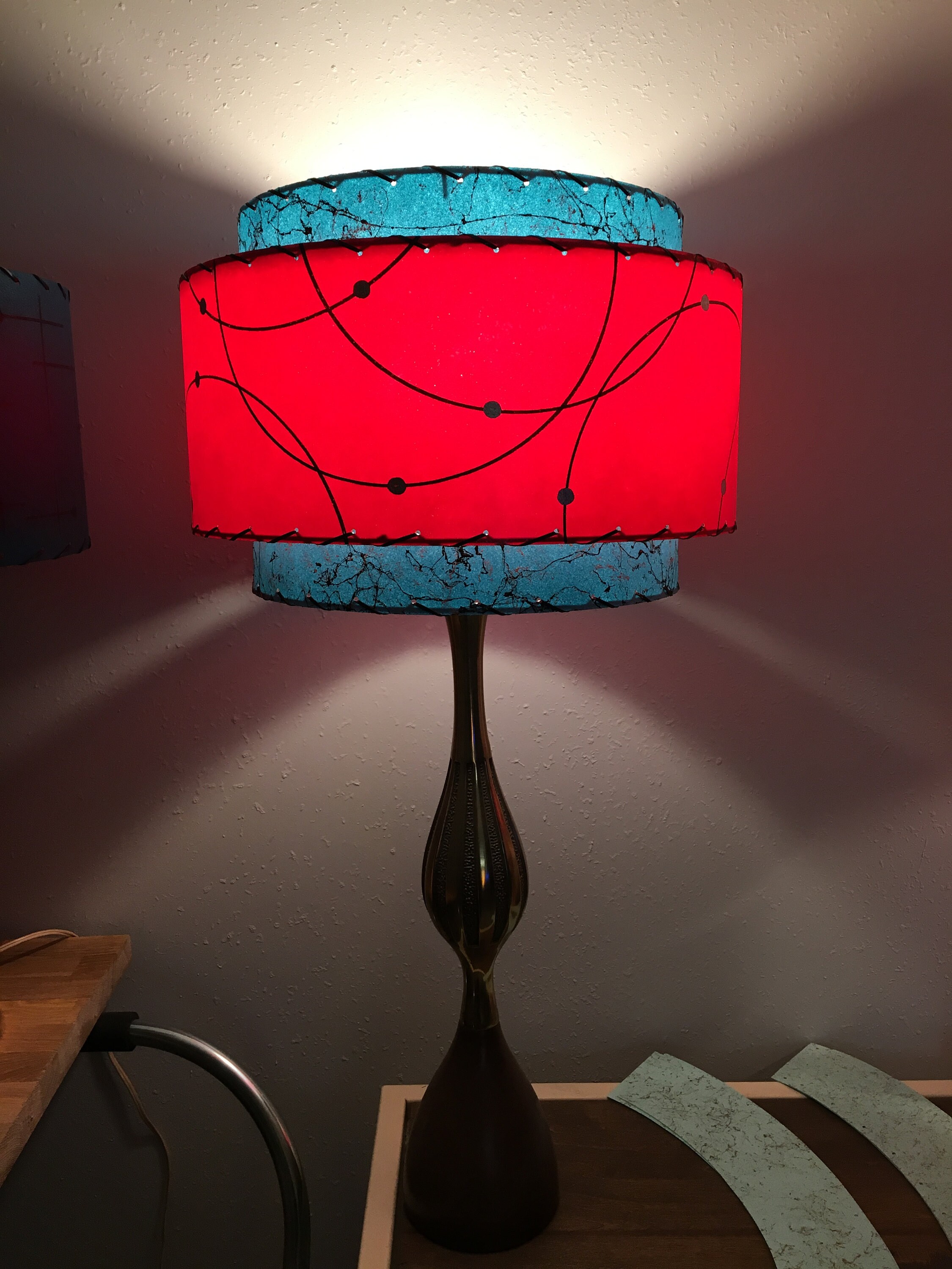 Mid Century Vintage Style Fiberglass Lamp Shade Modern Rectangular Turquoise 